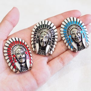 1 piece - Black/Red/Blue  Indian Head Conchos Southwestern stud Screwback Leather Craft Decoration Findings / DH48