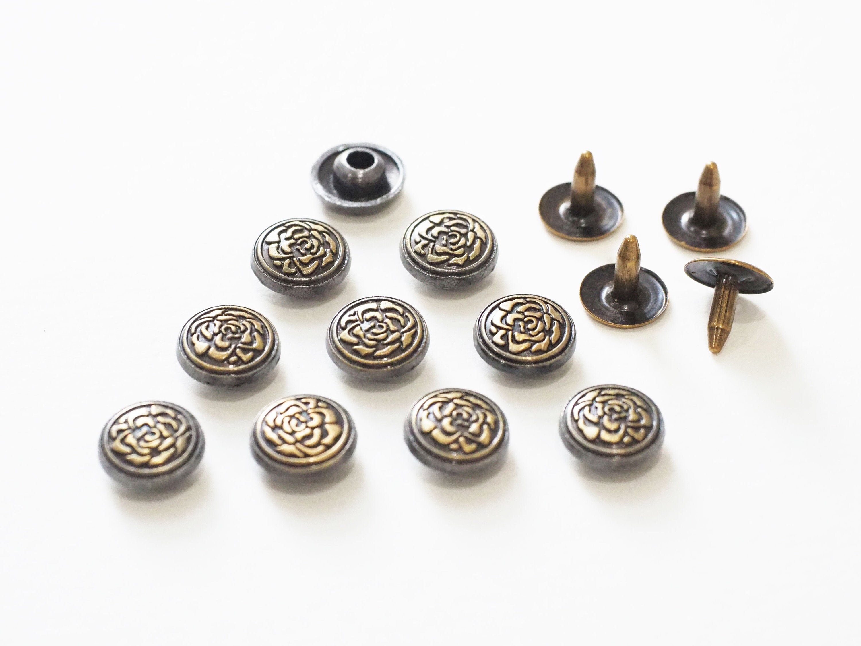 20 Sets of Antique Brass Rose Stud Rivets Flower Rivet Etsy