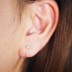 Sterling Silver Ball Huggie Hoop, Ball Threader Earrings , Pull Through Open Hoop Earrings, Minimalist Everyday earrings / PX10