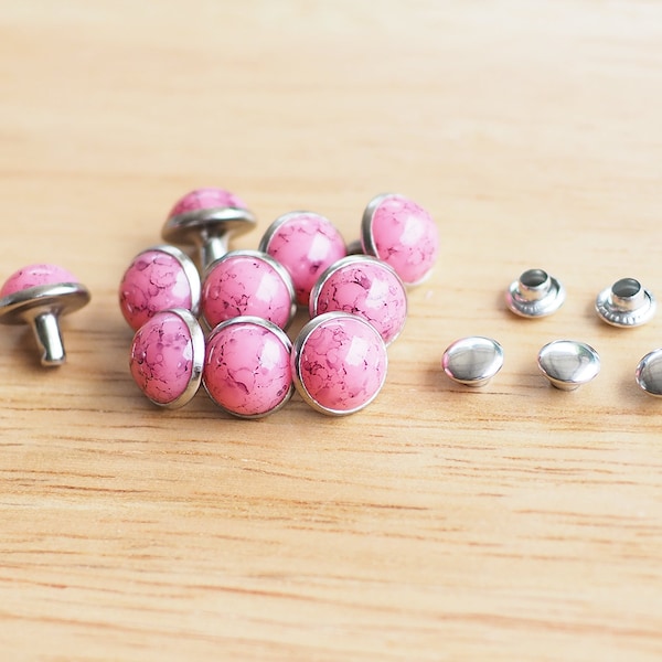 20 Sets of 9.4 mm Pink Turquoise Rivets, Pink Rivet Stud, Dome Rivet, Leather craft, Decoration findings, Fashion stud / HK03