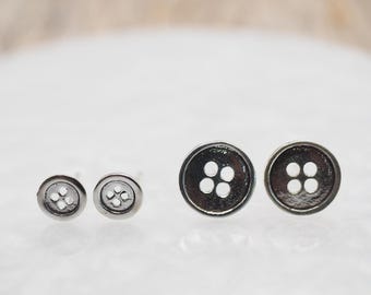 A Pair of Button earrings, Sterling silver Sewing Button Stud Earrings, Tool earrings, Handmade lover gift / Q159,167
