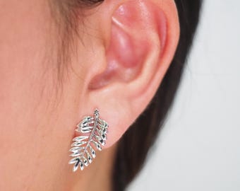 Sterling Silver Palm Leaf Stud Earrings • Tropical Leaf Jewelry • Botanical Earrings • Minimalist Leaf Studs • Nature Gift For Her/ TB14