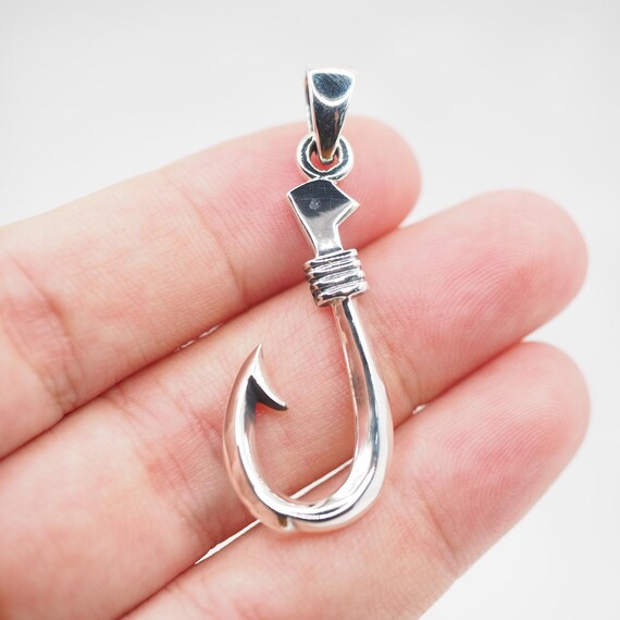 Sterling Silver Fish Hook Pendant Necklace, Maori Fish Hook Charm