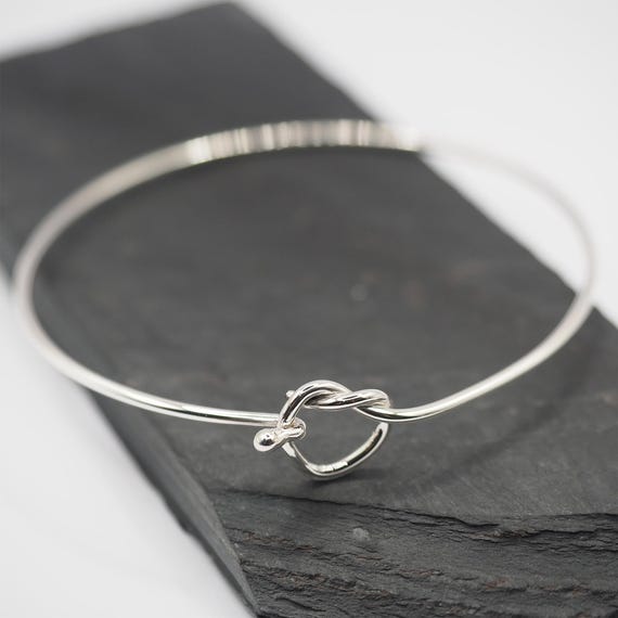Sterling Silver Love Knot Bangle Bracelet, Cuff Bracelet
