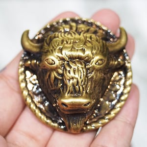 1- Big Bull Bison Head Conchos, Antique Brass Buffalo stud Screwback, Leather Craft, Southwestern Decoration Findings, Biker Concho / DH91