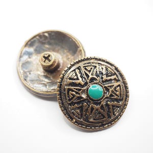 2 pieces - Turquoise Cross Conchos, Turquoise Screwback, Biker wallet, Leather Craft, Decoration Findings / DH74