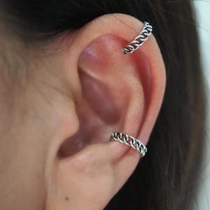 Chains Ear Cuff Earrings, Chunky chain Ear cuff, Sterling silver Fake Piercings Cuff / EX16