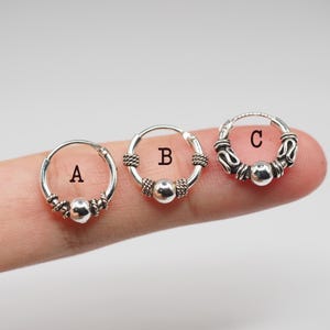 1.5x12 mm Sterling silver Boho Hoop Earrings, Oxidized Bali Tribal Earrings, Cartilage Hoop Earrings, Unisex earrings