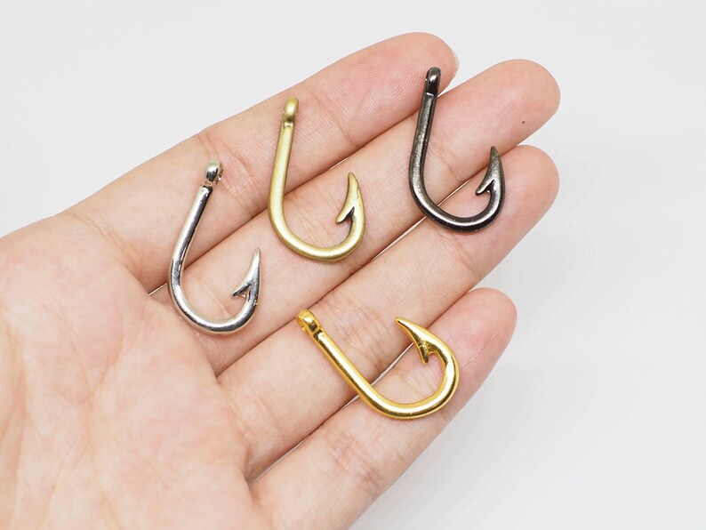 10 Pieces 1 Small Fish Hook Charm Pendants Jewelry Image 0