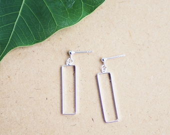 Rectangular stud earrings, Sterling silver Long Bar dangle earrings, Geometic earrings / TT8