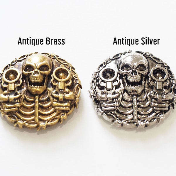 2 Pcs - Skull Shooting Conchos, Gangster stud Screwback, Leather Craft, Biker wallet, Decoration Findings / DH83