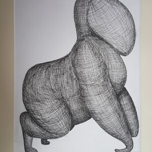 Hand drawn pen and ink wall hanging gorilla nursery drawing animal drawing &quot;Imaginimals No. 2&quot;