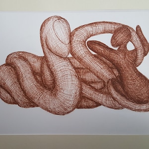 Hand drawn pen and ink wall hanging snake Charmer drawing &quot;Charmer&quot;