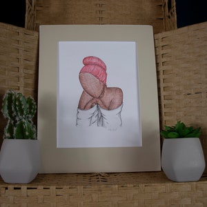 Hand drawn pen and ink wall hanging woman at her bath