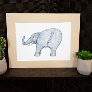 Hand drawn pen and ink wall hanging Humor elephant butt &quot;Butt, Wait&quot;