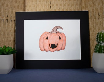 Hand drawn pen and ink wall hanging Halloween Jack-O-Lantern