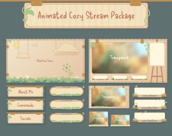Animated Cozy Stream Package for Twitch - Customizable Screens, Overlays, Alerts, Panels, and more!
