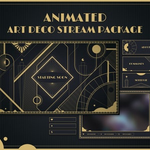 Animerat Art Deco-strömpaket för Twitch - Skärmar, paneler, chattruta och mer!
