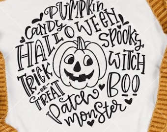 Halloween pumpkin typography SVG PNG cut files, digital download halloween doodle, Cameo Cricut cut file, fall season svg, t-shirt design