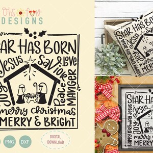 Nativity Christmas bible quote, Svg file, DIGITAL DOWNLOAD ONLY, printable christmas chalk board, star has born svg, Jesus birthday svg