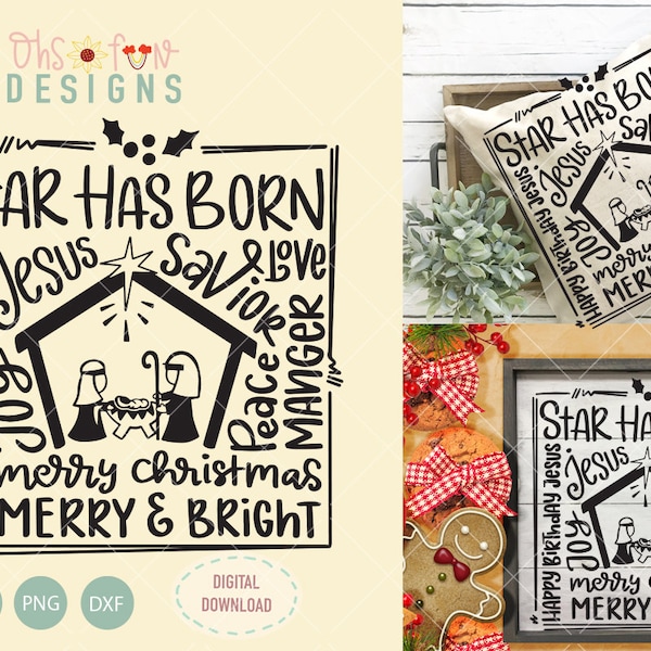 Nativity Christmas bible quote, Svg file, DIGITAL DOWNLOAD ONLY, printable christmas chalk board, star has born svg, Jesus birthday svg