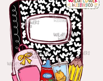Etiqueta para cuaderno escolar PNG para sublimación, agrega tu nombre y grado, diseño de camiseta infantil dibujado a mano (descarga digital)