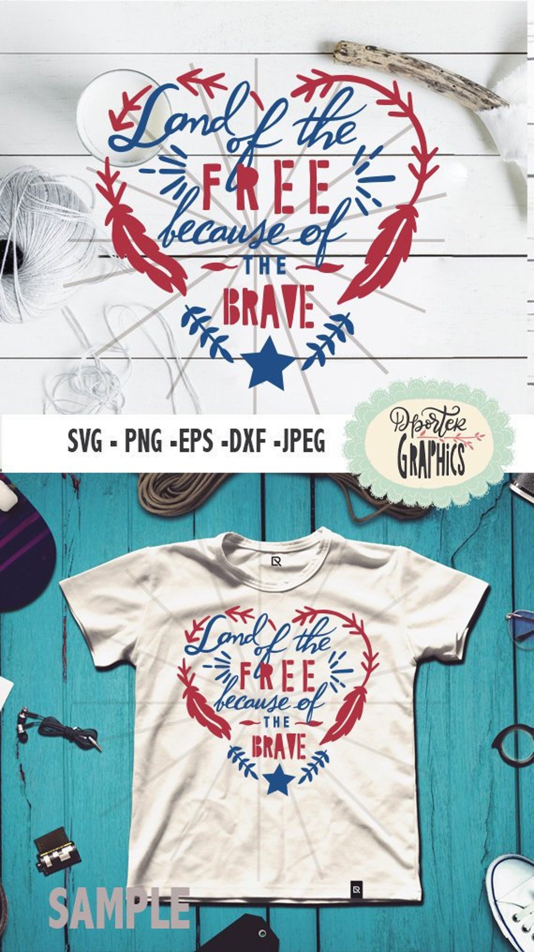Land of the Free Because of the Brave SVG PNG Cameo Cricut - Etsy