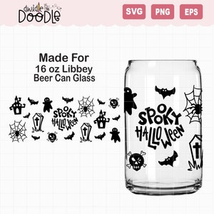 Spooky Graveyard Halloween for 16 oz Libbey Beer Can glass SVG, Digital Download Only, Horor libbey glass, hand drawn svg
