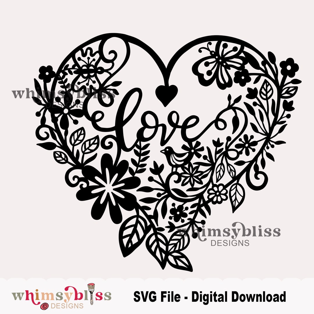 Love Heart Paper Cut, SVG File for Cricut Silhouette, Digital Download