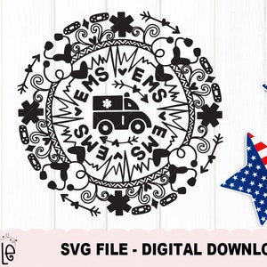 EMS Truck Mandala SVG, Digital Download ONLY, Handgetekend svg ontwerp, Emergency medische dienst svg, zentangle svg