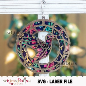 Humming Bird Sun Catcher File SVG per macchina laser, Solo download digitale, Laser per uccelli in vetro colorato, Disegnato a mano, Summer Sun Catcher