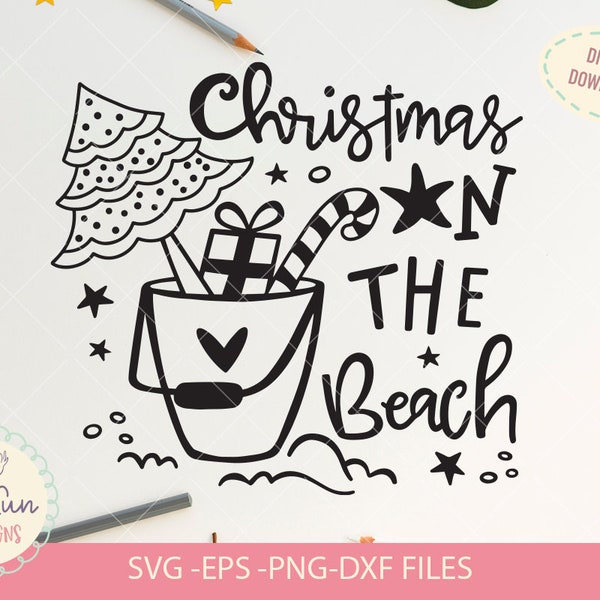 Christmas on the beach | SVG cut file | Digital download | Christmas quote svg | Christmas tree clipart | beach svg | Christmas vinyl design