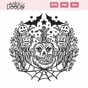 Scary Spooky Halloween Pumpkin mandala SVG cut file, Digital Download ONLY, Fall Halloween mandala, design disegnato a mano
