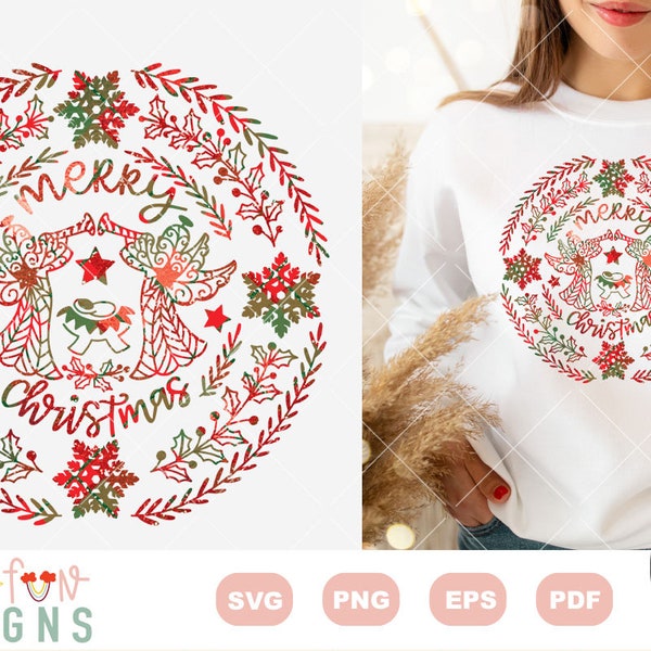 Merry christmas mandala SVG | Digital Download Only | Christmas Angel zentangle mandala svg | snowflake svg