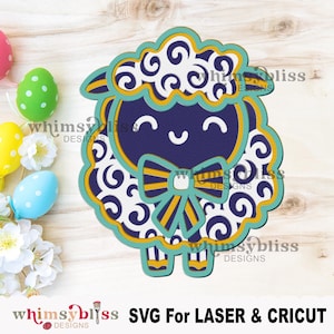 Fichier SVG 3D d'agneau de Pâques pour machine laser et cricut, téléchargement numérique uniquement, créations artisanales en papier Joyeuses Pâques, découpes de papier 3D de mouton, conception de couches