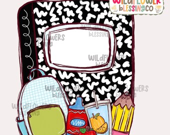 School Composition Book Name Plate PNG Sublimation, Add your own name and grade, Hand-drawn Kids T-Shirt Design (Digital Download)
