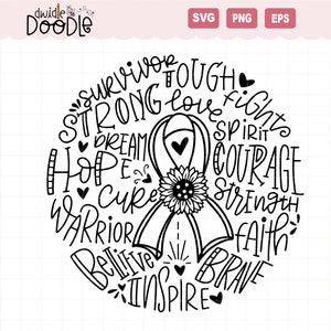 Fichier de coupe SVG de sensibilisation au cancer, fichier de coupe caméo Cricut, citation cancer svg, typographie svg, ruban cancer svg, ruban de sensibilisation svg