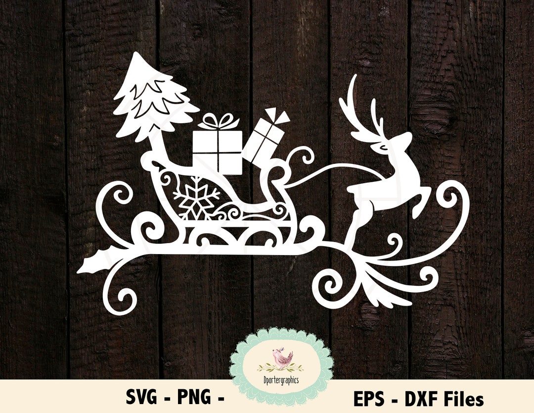 Sleigh SVG Cut File, Santa Sleigh Clipart, Christmas Svg, Reindeer Svg