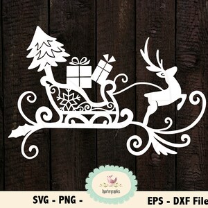 Slitta SVG tagliare file, Santa sleigh clipart, svg di Natale, renna svg, cameo cricut tagliare file, vinile cricut, finestra Natale modello svg