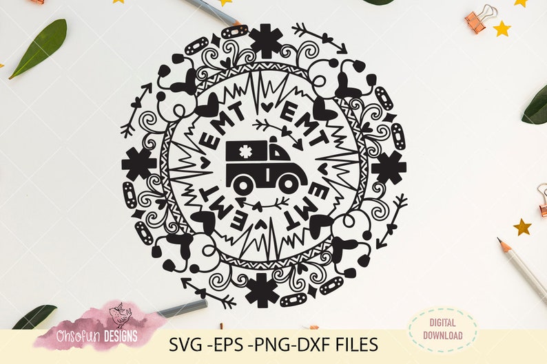 EMT truck Mandala SVG file Digital Download ONLY paramedic ...