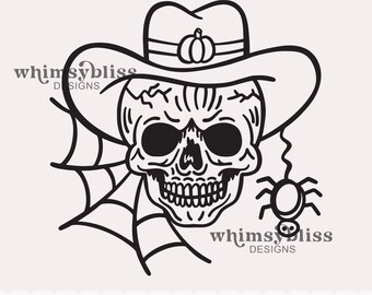 Cowboy Skull Halloween, SVG file for Cricut Silhouette machine, Digital Download Only, Hand drawn skeleton, western halloween svg