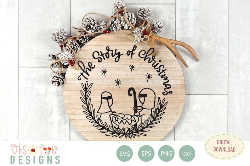 The story of Christmas, svg file, DIGITAL DOWNLOAD ONLY, Christian christmas svg, christian shirt design, nativity svg, christmas wreath image 1