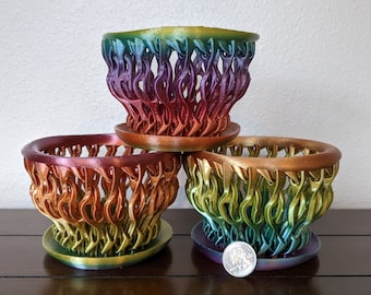 Mini (4,5 '' OD) Orchideentopf - Einzigartiges Efeu, Koralle, Twisted Root Design - Ungiftiges Material