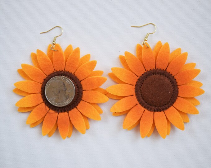 Featured listing image: Sunflower Felt Dangle and Drop Earrings