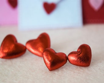 Puffy Metallic Red Heart Stud Earrings