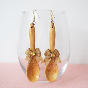 Wooden Spoon Dangle and Drop Earrings