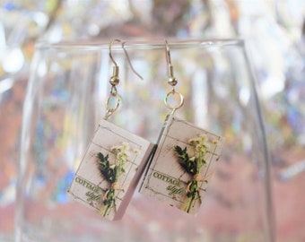 Tiny Cottage Style Book Dangle Earrings