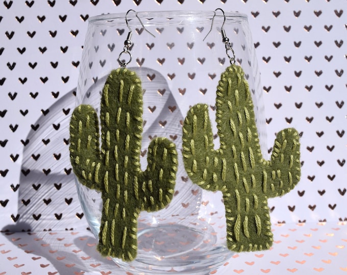 Featured listing image: Saguaro Cactus Felt Dangle Earrings