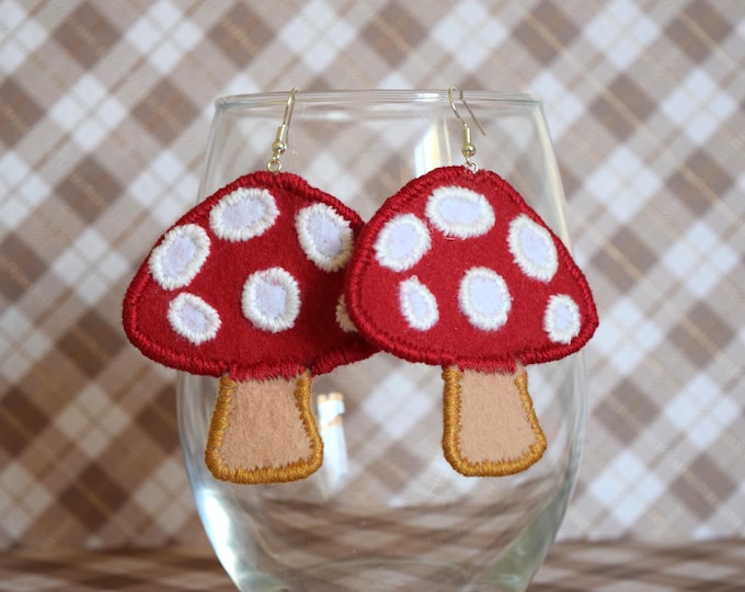 Featured listing image: Woodland Mushroom Felt Dangle Earrings