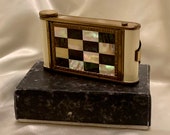 Vintage German Kamra or camera mother of pearl carryall powder compact, lipstick and cigarette case. Unused
